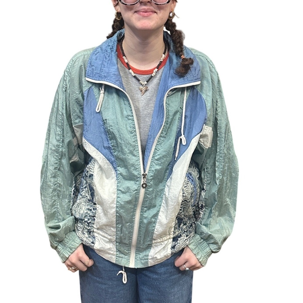 Otello Pelle Vintage 90s Colorblock Windbreaker Jacket Blue Teal Womens Large